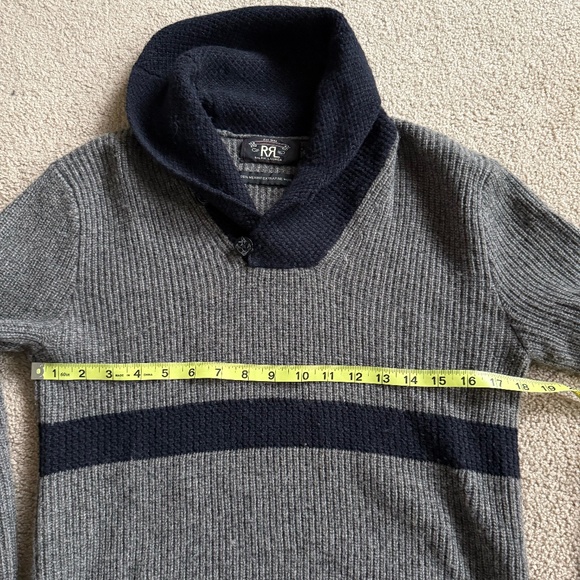 Ralph Lauren Double RL Men's Gray Navy Wool Shawl Collar Pullover Sweater Size S - Picture 3 of 4